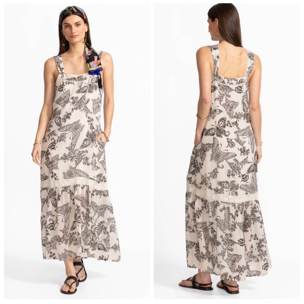 NWOT Johnny Was Finley Printed Maxi Dress Small White Black Butterfly (E)